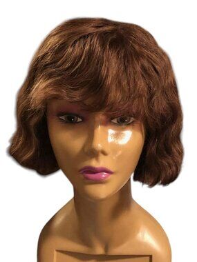 Freeda European Human Hair Wig wavy bob cut Auburn with. Size Medium Cap